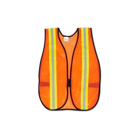 Mcr Safety MCR Safety V201R Orange Safety Vest, 2" Reflective Strips, Polyester, Side Straps, One Size V201R